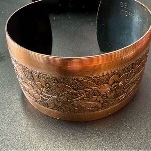 Floral Embossed Genuine Copper Wide  Cuff Bracelet